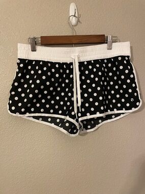 OP Black Polka Dot Women's Swim Shorts with White Trim